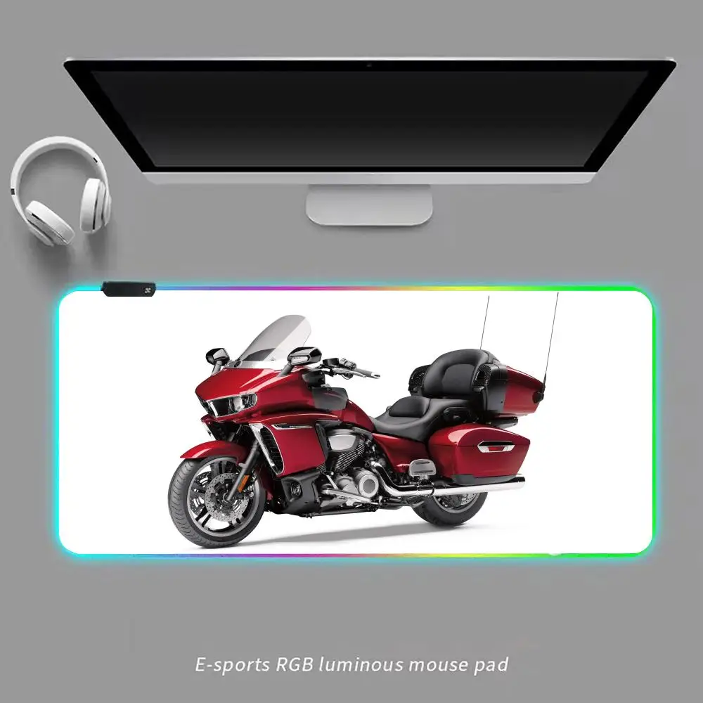 Motorcycle Y-yahama Cool Mouse Pad RGB Gaming Mouse Pad Desk Mat HD Gamer Large LED Light XXL MousePads
