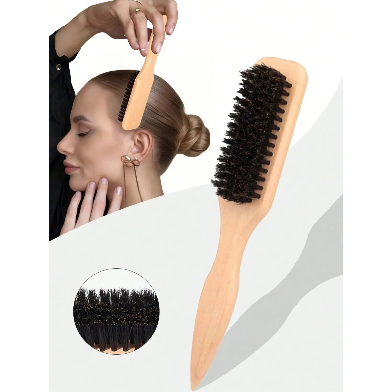 

A unisex hair and beard brush set featuring an unscented professional styling brush, a gradient-colored brush, and a cleaning tool; the bristles glide smoothly, making it suitable for both thick and fine hair.