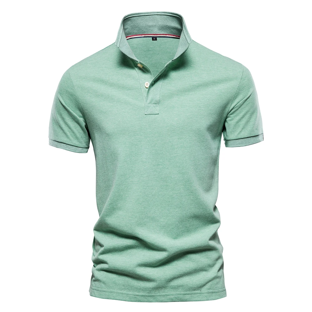 AIOPESON-Polo de algodón para hombre, Polo clásico de Color sólido, de manga corta, de alta calidad, informal, de negocios, Social, nuevo