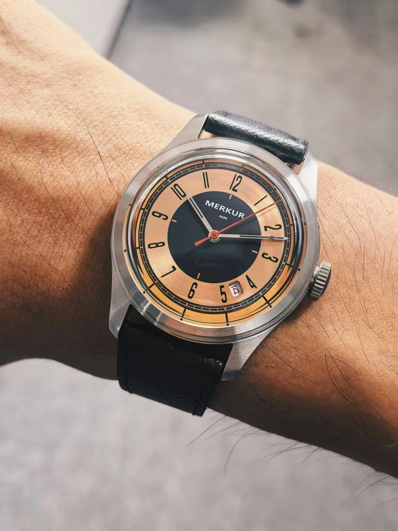 Reloj MERKUR Salmon Sectors con esfera de 50m, reloj de buceo de piel, reloj de mano mecánico Vintage de 38mm, reloj Masculino
