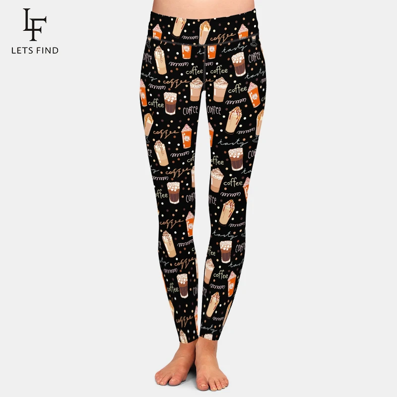 

LETSFIND New Hand Drawn Coffee Digital Printing Fitness Leggings High Waist Women Slim Stretch Leggings