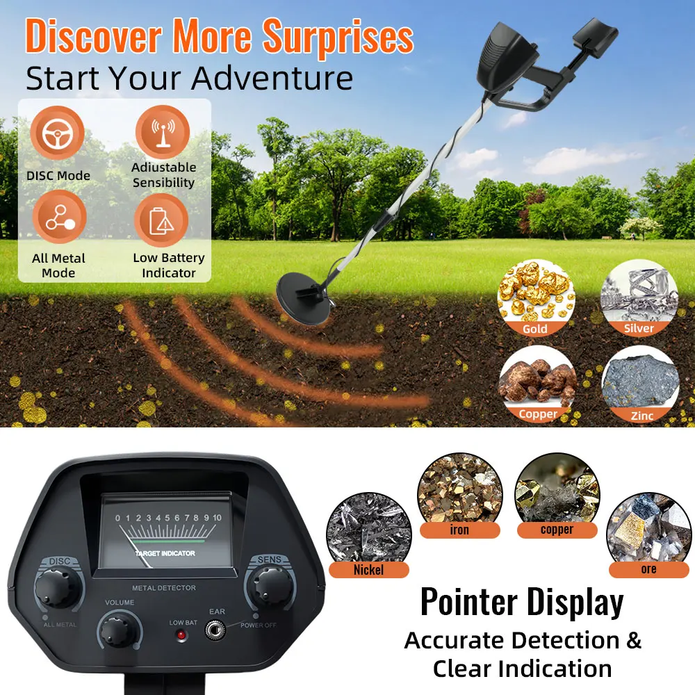 

MD4030 Professional Metal Detector Under Ground Outdoor IP68 Waterproof Treasures Gold Detectos Finders Seekers
