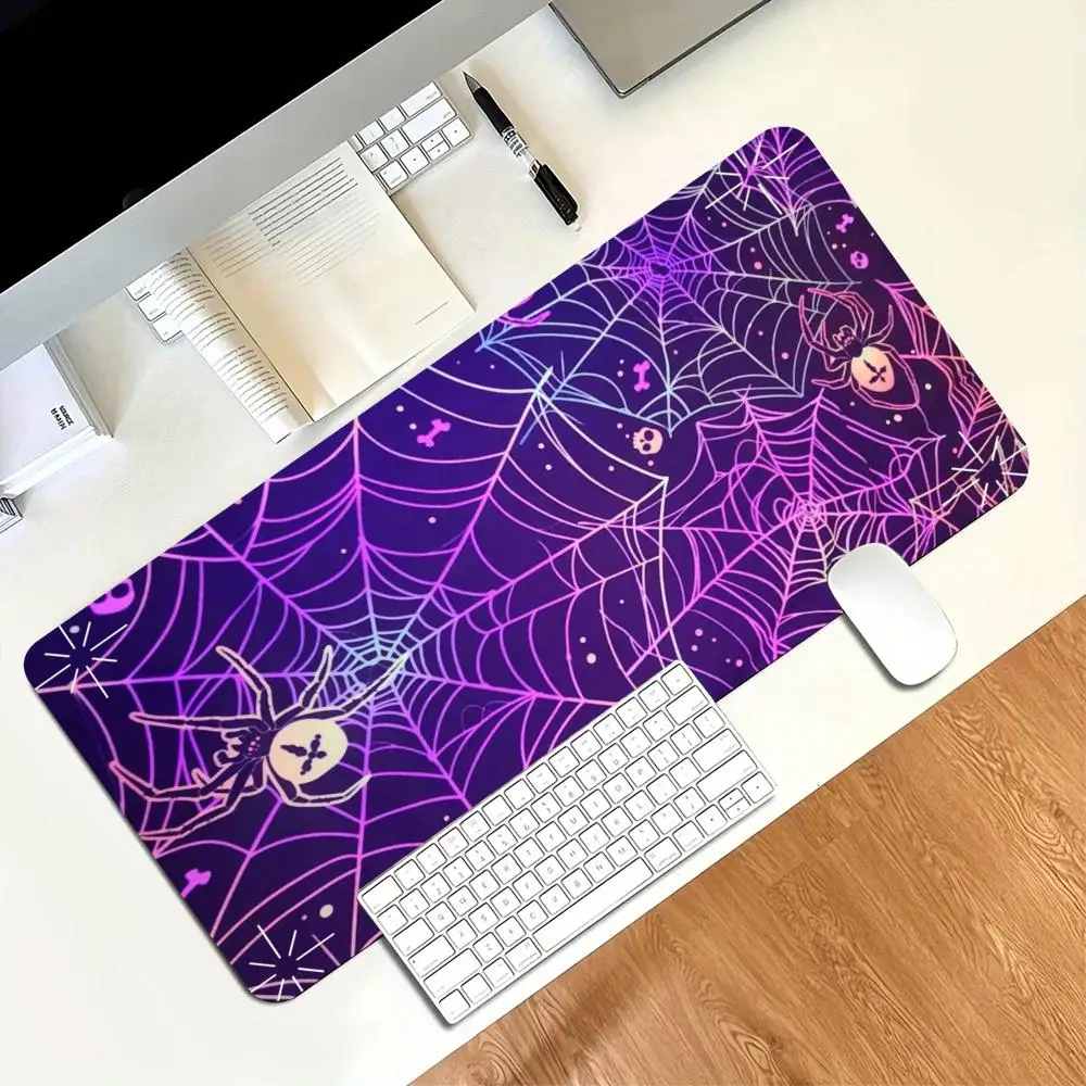 Gothic Purple Spider Web Large Extended Gaming Mouse Pad Non Slip Desk Mat Dark Witchy Heart Pattern Keyboard Desk Mat