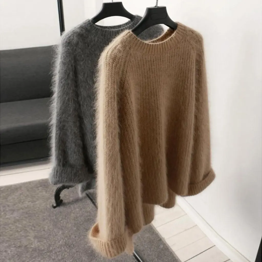 

Korean Women's round Neck Pullover Sweater Imitation Mink Velvet Thickened Outwear Loose Fit for Autumn Winter New