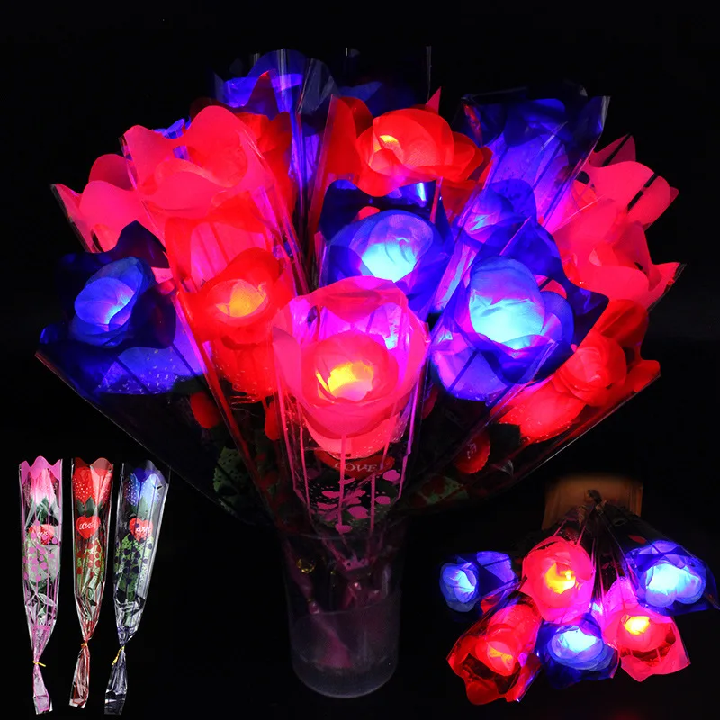 5Pcs Valentine's Day 520 Confession Rose Bouquet Creative Simulation Rose Bouquet LED Lights Party Gifts Light-emitting Bouquet