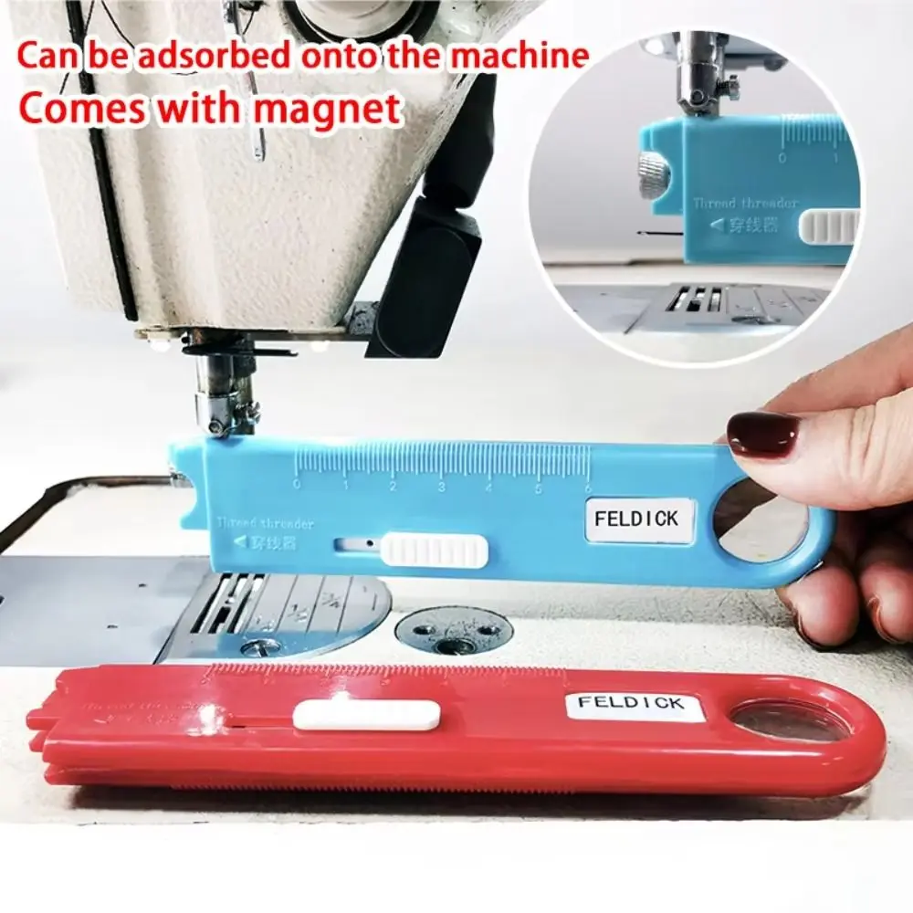 Multi-Functional Needle Threader Automatic Fast Pass Eye-Closed Sewing Machine Needle Threader with Magnifying Glass and Ruler
