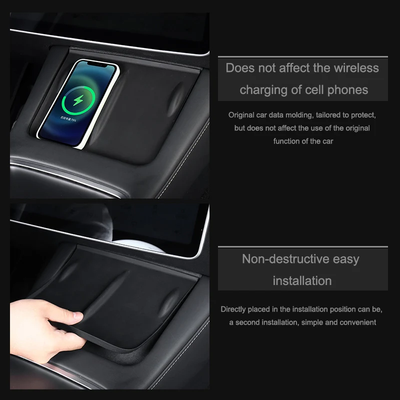 For Tesla Model 3/Y/X/S 2021-2024 Central Control Wireless Charging Silicone Pad Non-slip Pad Dust-Proof Charger Protect Cover
