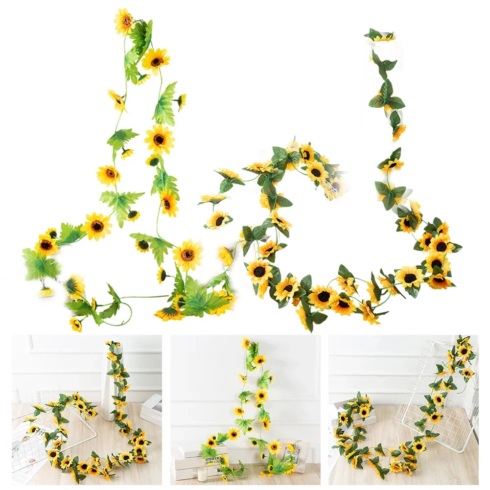 2.4M Hanging Artificial Flowers Garland Lifelike Yellow Sunflower Vine Garland For Party Wedding Home Decor Ornaments