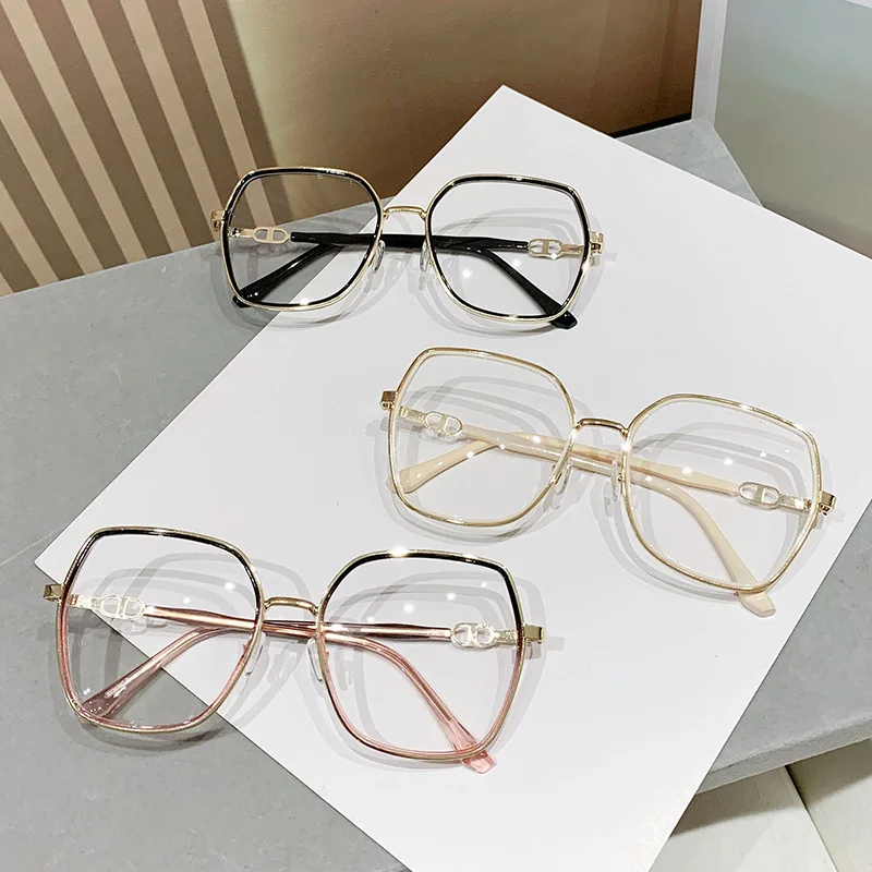 إطار مضلع كبير الحجم بعدسات شفافة نظارات كمبيوتر لامعة عصرية للنساء والرجال #2