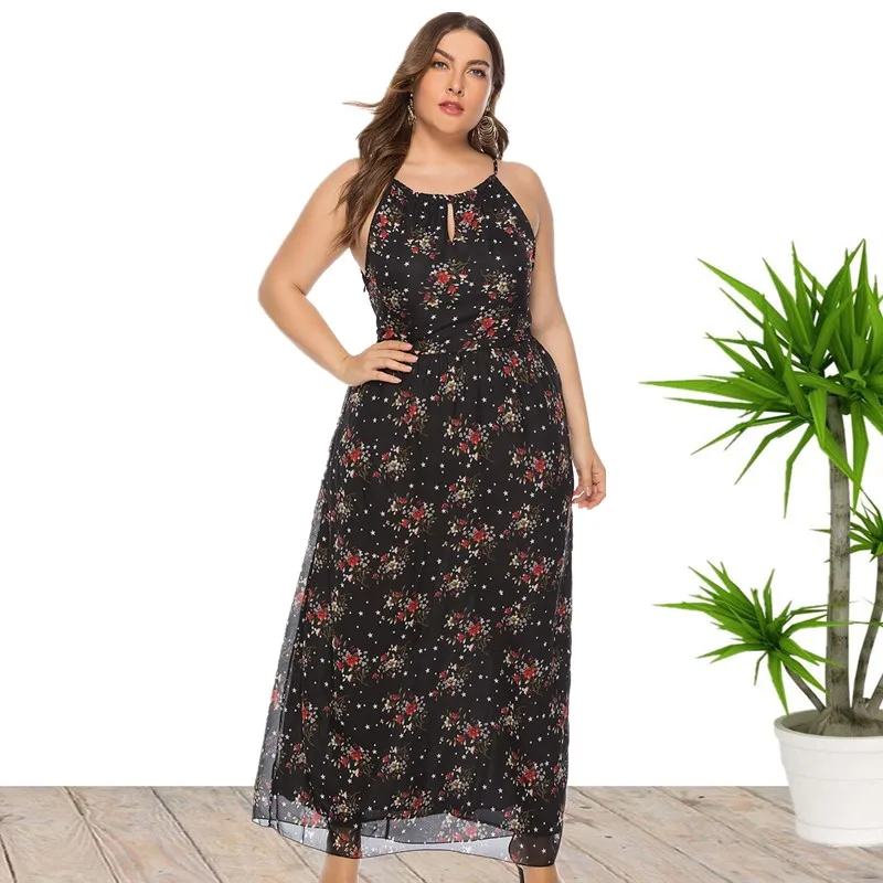 

Новое поступление, модные сексуальные летние богемные повседневные пляжные платья без рукавов с круглым вырезом и цветочным принтом для женщин большого размера