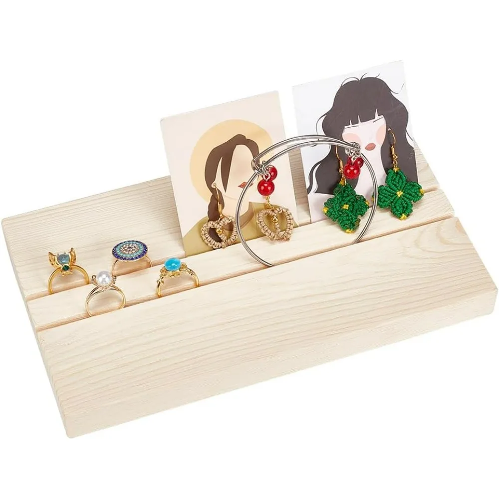 Earring Card Display Stand, 2-Slot Wooden Earring Card Holder Rectangle Jewelry Organizer Earring Display Holder for Cards