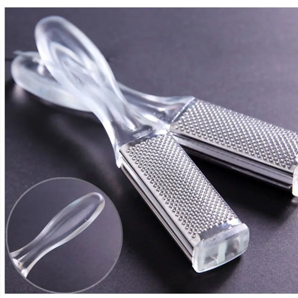 단단한 각질 제거 플라스틱 스테인리스 스틸 투명 발 각질 제거기 파일 스크러버 강판 굳은살 페디큐어 발 각질 제거 도구