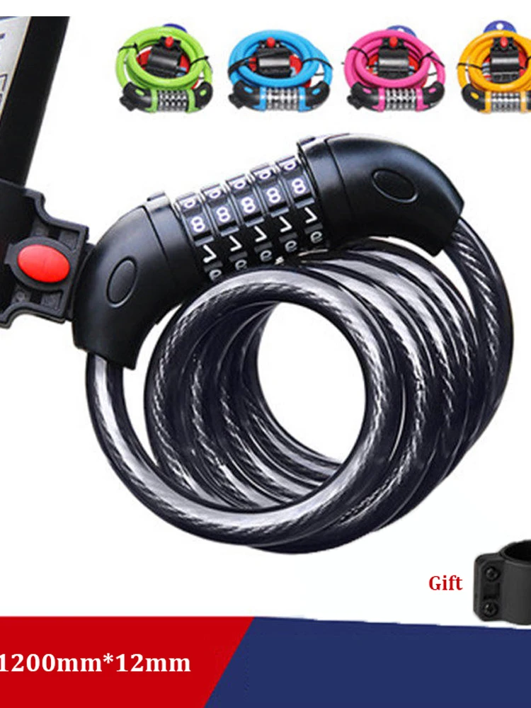 AliExpress NONE Bicycle Lock 5 Digit Code 1200mm*12mm Anti-theft Lock Bike Security Accessory Steel Cable Cycling Bicycle Lock 251106