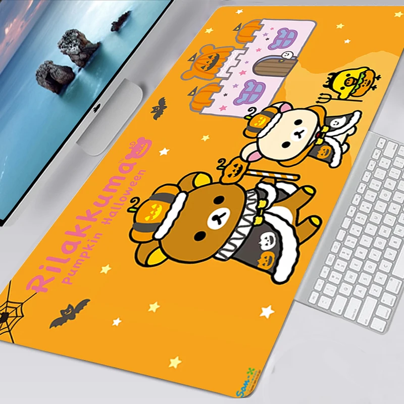 

Cute Rilakkuma Bear Kawaii Gaming Accessories Mousepad XXL No-slip Mouse Pad Gamer 90x30 Deskmat Rubber Mouse Mat XL 80x30cm