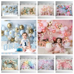 Newborn Baby First Birthday Backdrop Pink Blue Girl Boy Colorful Balloons Cake Smash Party Decor Baby Shower Photo Background