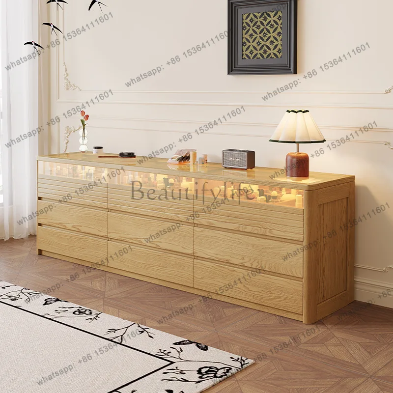Ash wood solid wood chest bedroom modern simple nine pumping with lamp storage household simple makeup table storage cabinet