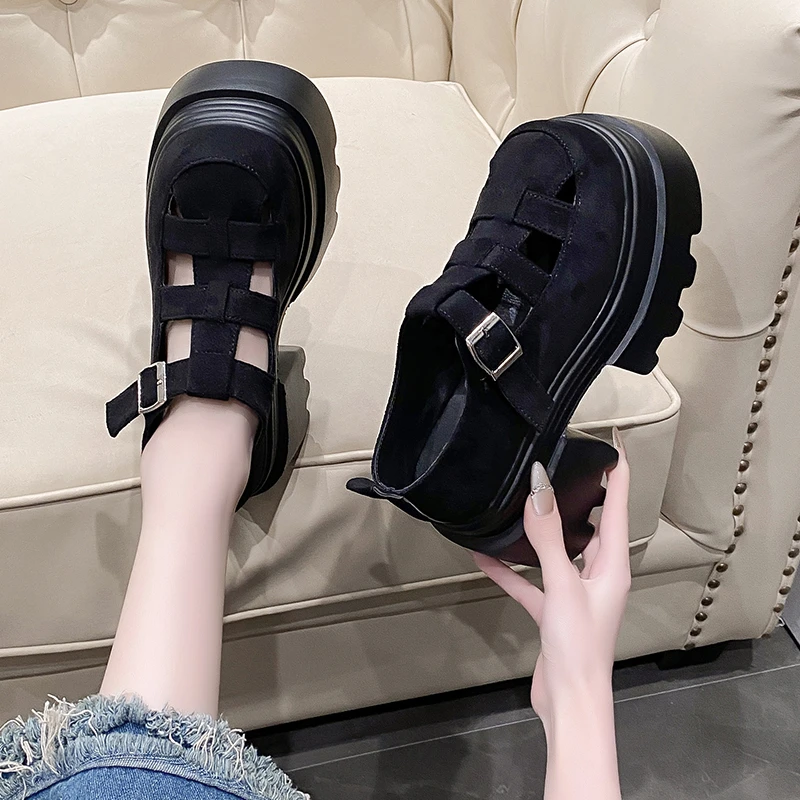

Womens Single Shoes with Anti Slip Breathable High Heels Buckle Hollow Out Super 2025 New Spring Summer Outdoor Casual Shoes