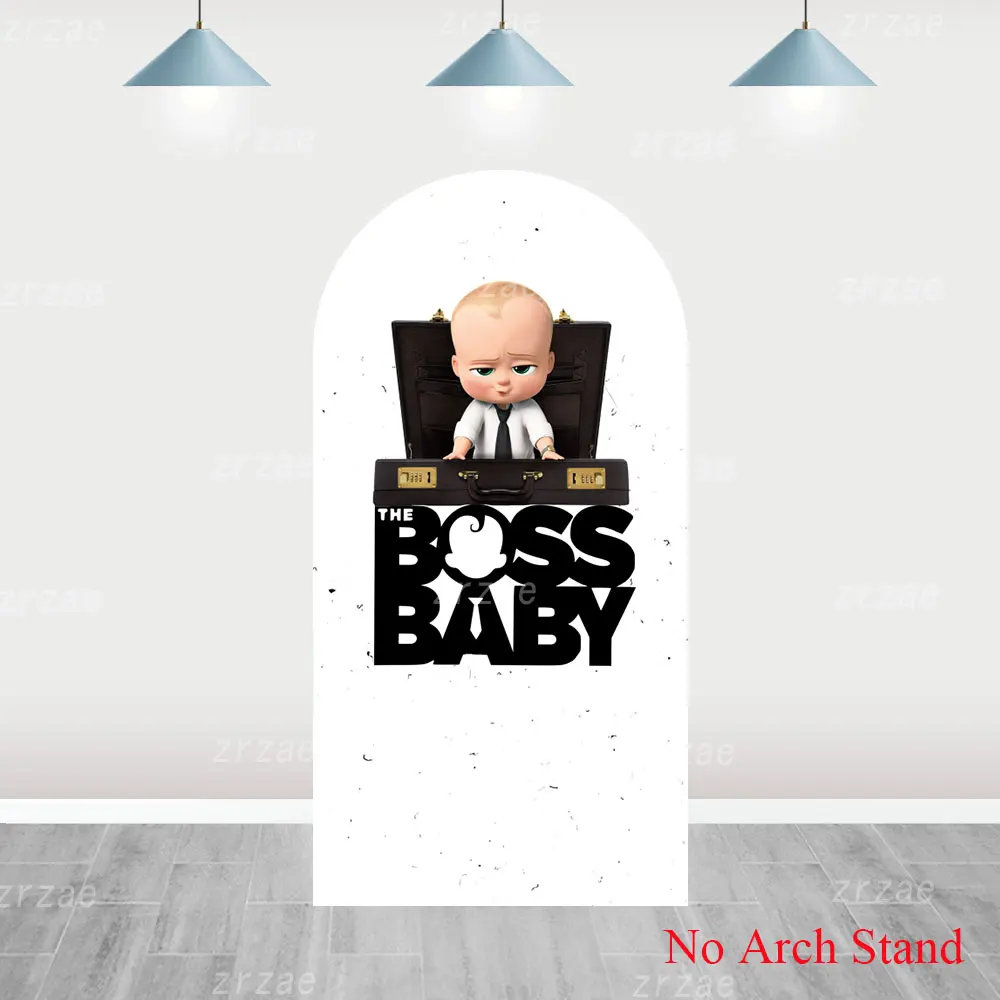 Boss Baby Bogen-Hintergrundabdeckung für Jungen und Mädchen, Dekoration für den 1. Geburtstag, Neugeborenen-Baby-Shower-Hintergrund, elastisches Stoff-Requisit