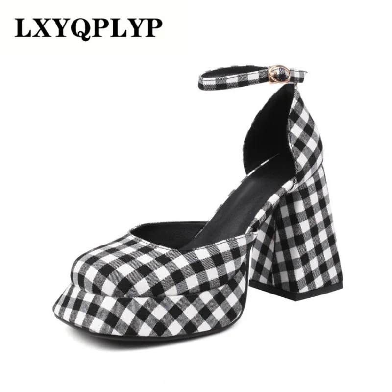 Fashion Platform Women's Shoes, Super High Heels, Buckle Plaid Mary Jane Women's Shoes, Goth Thick Heels, Party Shoes, Women2023