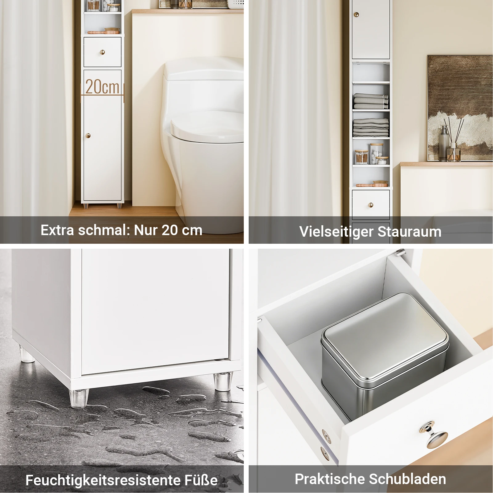 SoBuy BZR34 Badezimmerschrank Hochschrank Schmal Badschrank für kleine Bäder mit verstellbaren Einlegeböden Badezimmer 20x20x180 – Detail 13