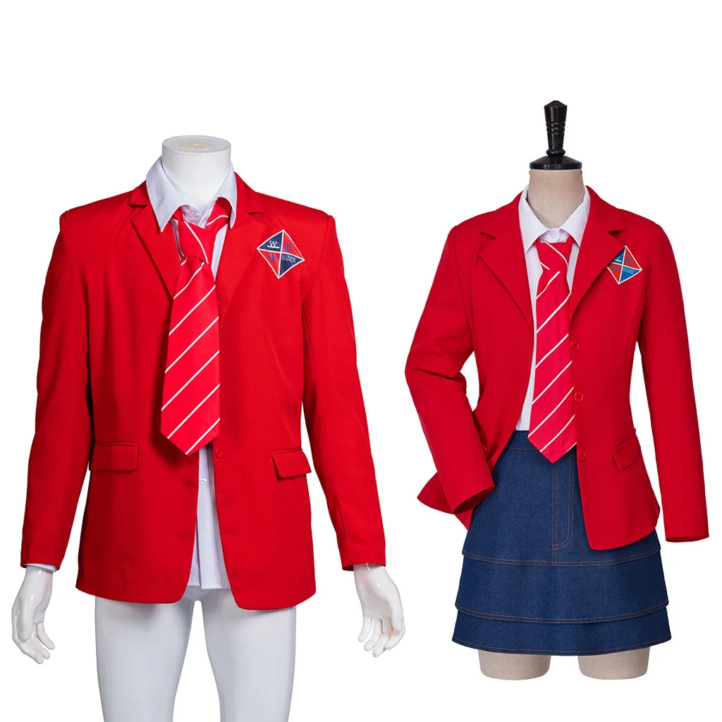 EWS Rebelde Cosplay Costume High School Uniform Red Suit Jacket Skirt Shirt Tie Full Set Halloween Party Costumes for Men Women