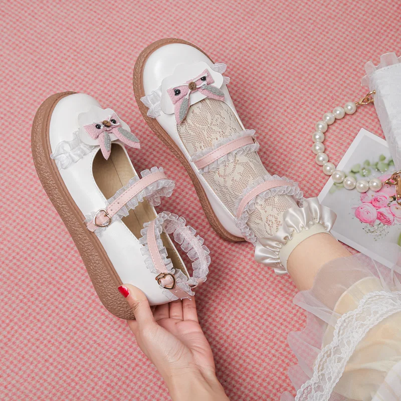 Anime Cartoon Lolita Shoes School Girls Lace Buckle Strap JK Princess Cosplay Flat Heel Platform PU Leather Pumps Size 30-43