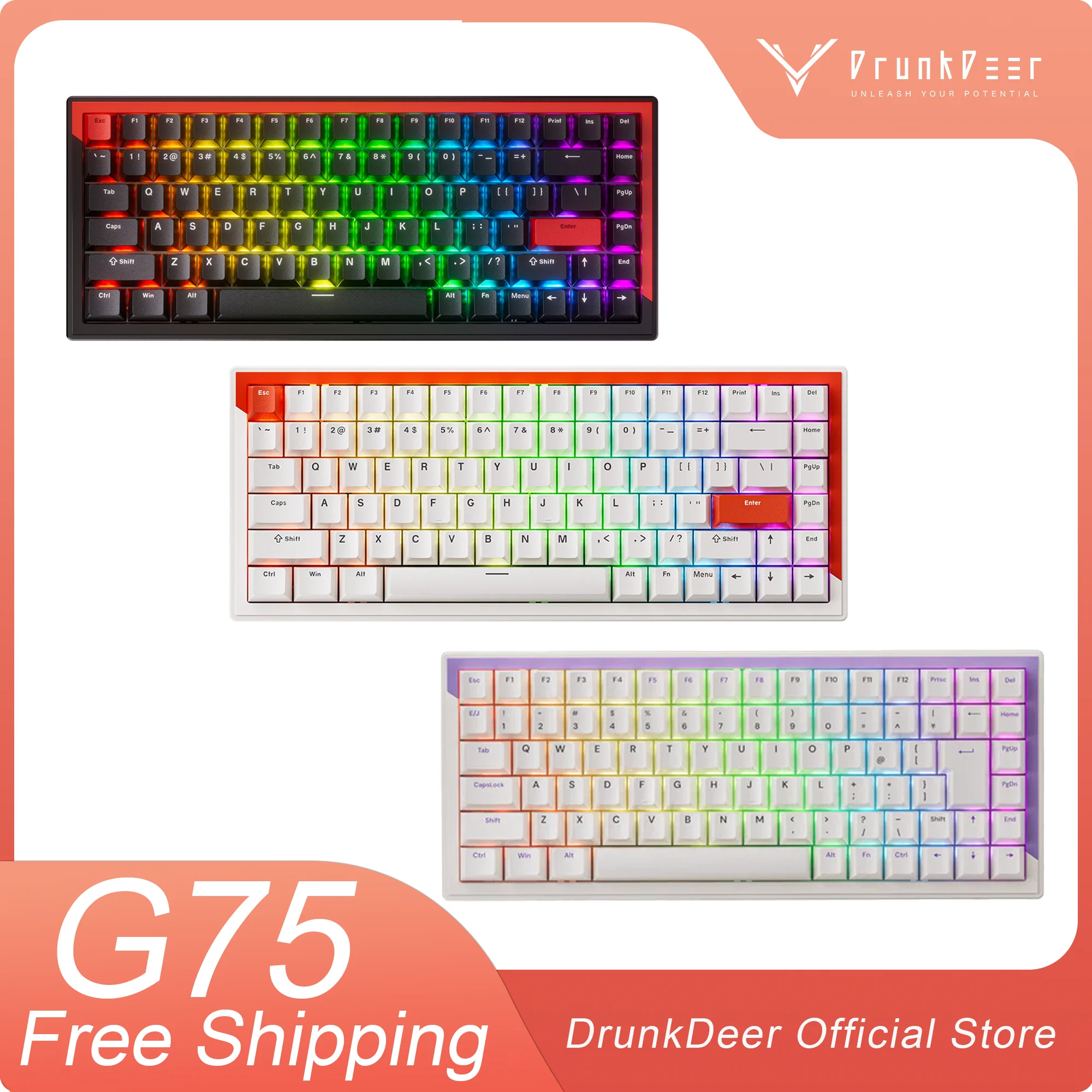 

DrunkDeer G75 Rapid Trigger Mechanical Keyboard, TKL Gaming Keyboards, Magnetic Switch Keyboard, 75% Layout - 84 Keys, RGB