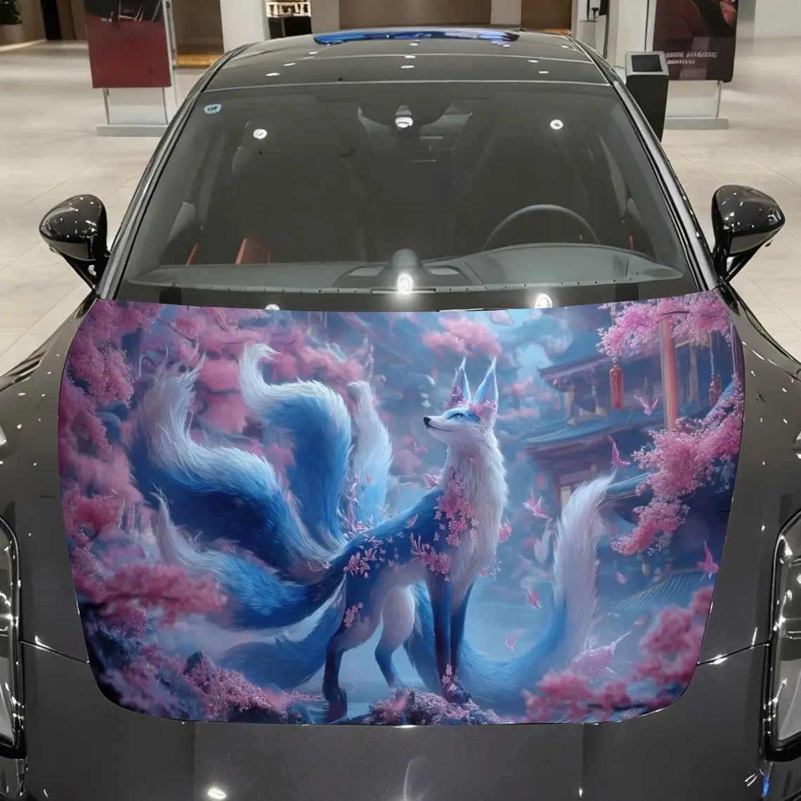 

Вишневый цвет Realm Blue Fox с девятью хвостами, автомобильная виниловая пленка, материал ПВХ, водонепроницаемая наклейка на капот автомобиля, самоклеящаяся царапина-R