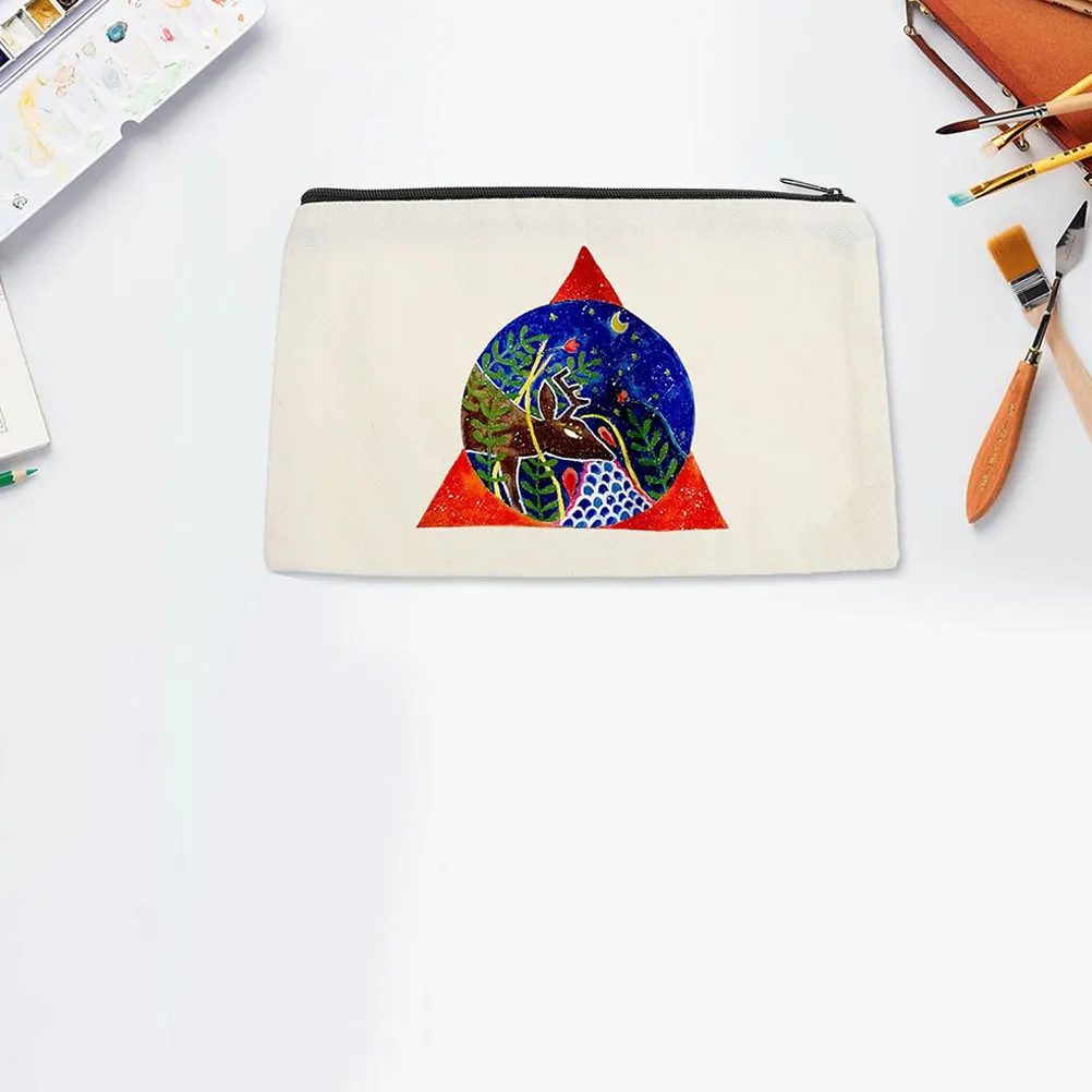 

10 pcs Hand-painted Canvas Makeup Bag Travel Toiletry Storage Pouches 21x13cm Beige Heat Transfer Customizable Zipper Design