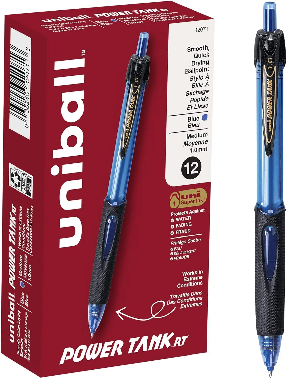 

Medium Point Ballpoint Pens 1.0mm Blue 12 Pack, Pressurized Ink for All-Weather Writing, Rugged Work Pens with Rubber Grip