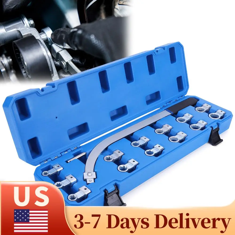 

Набор инструментов для снятия шкивов (15 шт.): ключ для натяжителя приводного ремня, ключ для регулировки натяжителя ремня, подходит для большинства автомобилей