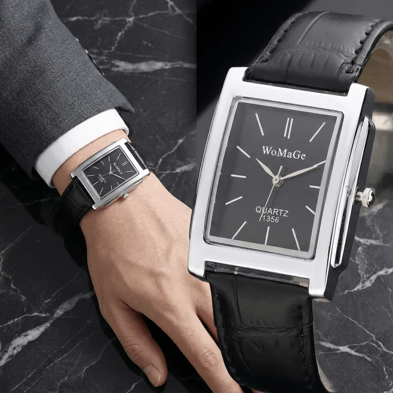 

Новые модные мужские часы с классическим кожаным ремешком, кварцевые наручные часы для мужчин и женщин, простые прямоугольные мужские часы, подарок, Reloj Hombre