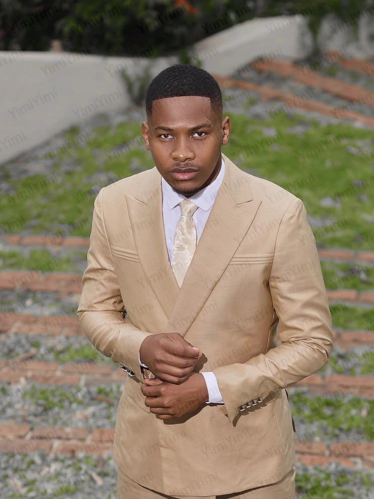 Elegant Men's Suits 2 Pieces Peaked Lapel One Single Button Evening Party Suit Prom Blazer Slim Fit Formal Business Customized