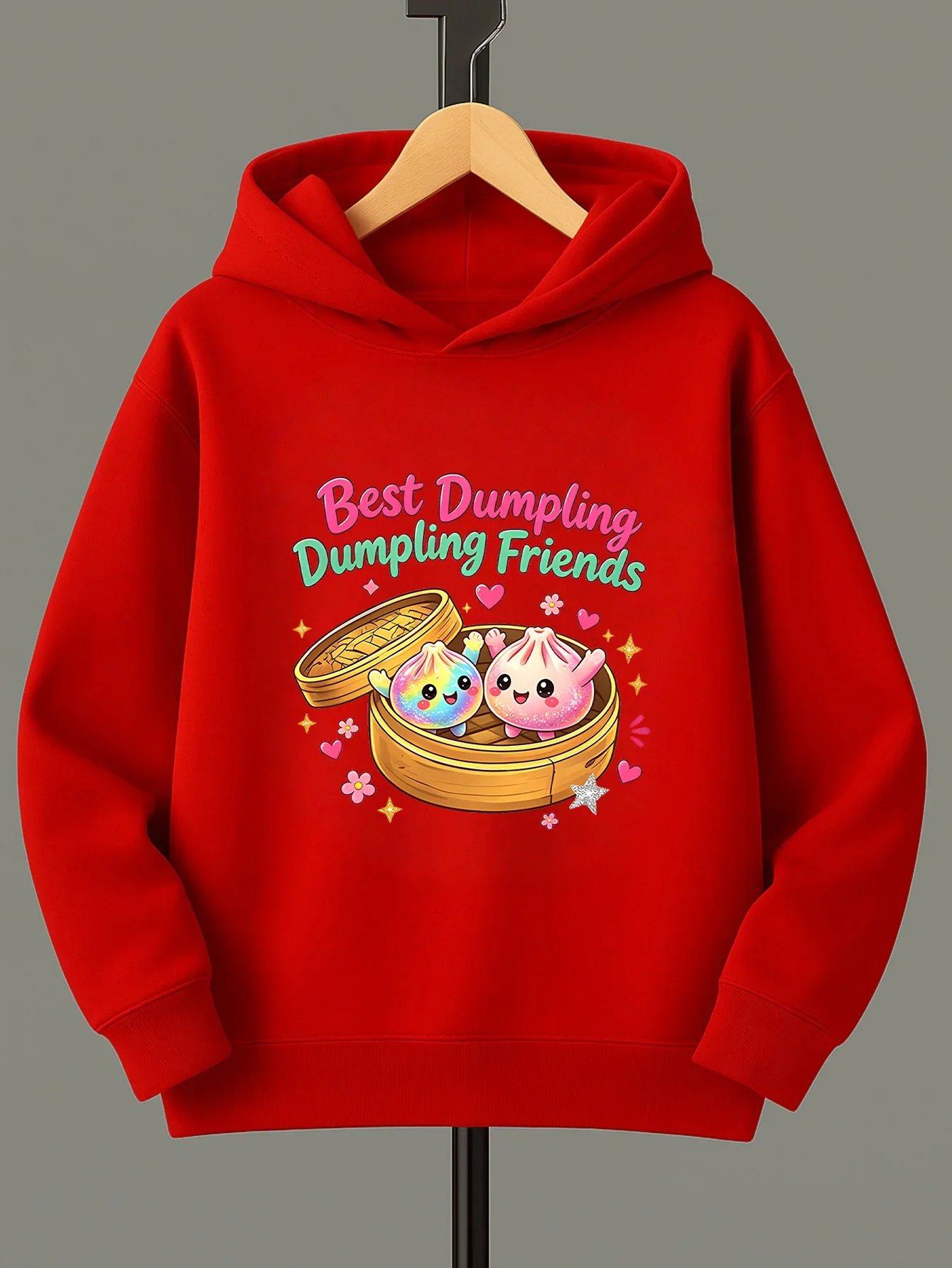 Kawaii Style Kids Hoodie Autumn Winter Fleece Warm Sweatshirt Best Dumpling Friends Cartoon Print Hooded Pullover