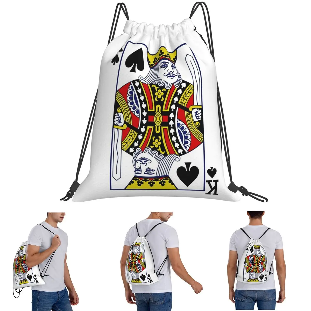 King Of Spades Playing Card Backpacks Casual Drawstring Bags Sundries Bag Book Bags for Man Woman Students