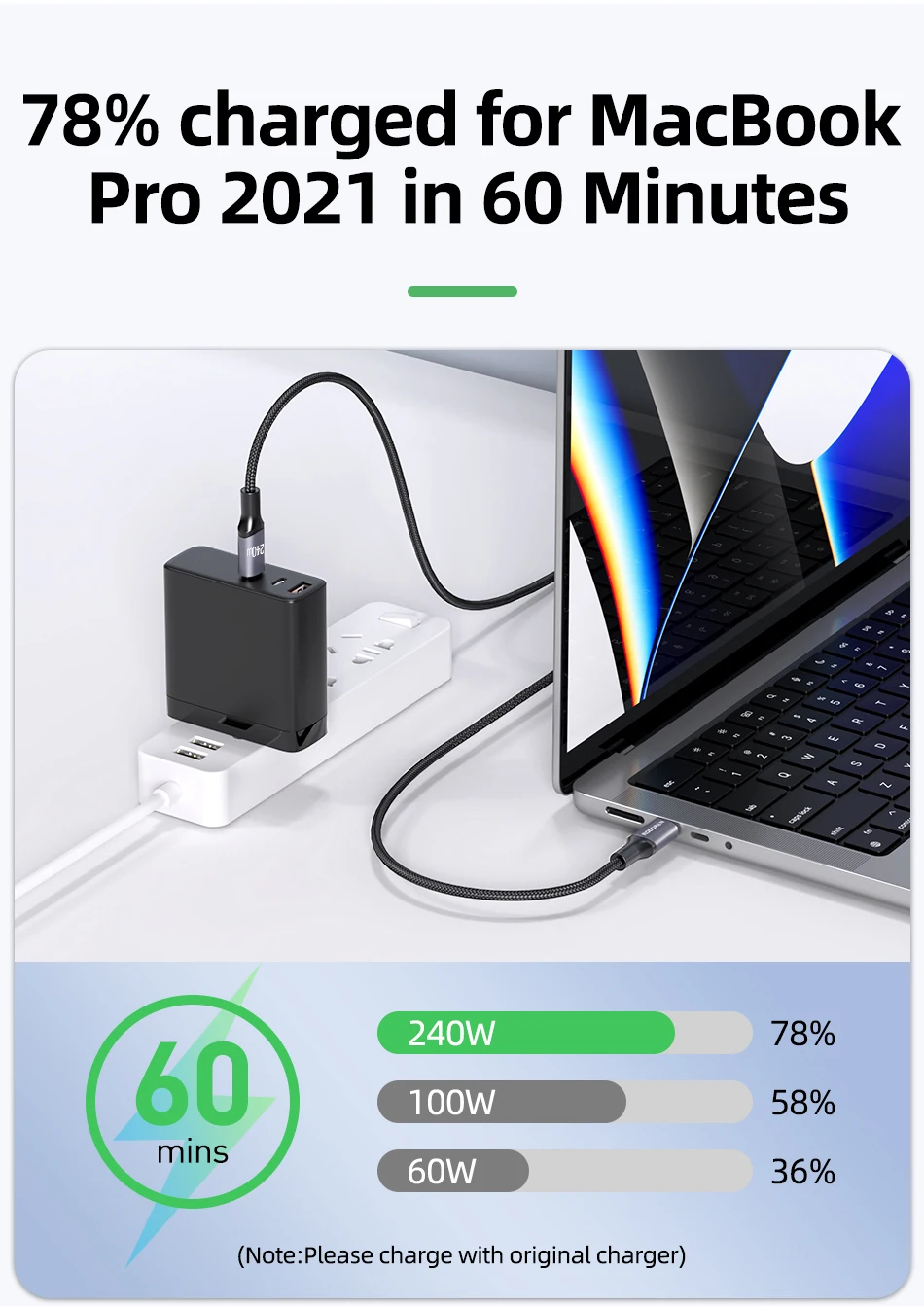 Rocoren 100 W USB C auf Typ C Kabel USB PD 3.1 240 W Schnellladekabel USB-C 5 A TypeC Kabel für iPhone 15 MacBook Samsung – Detail 4
