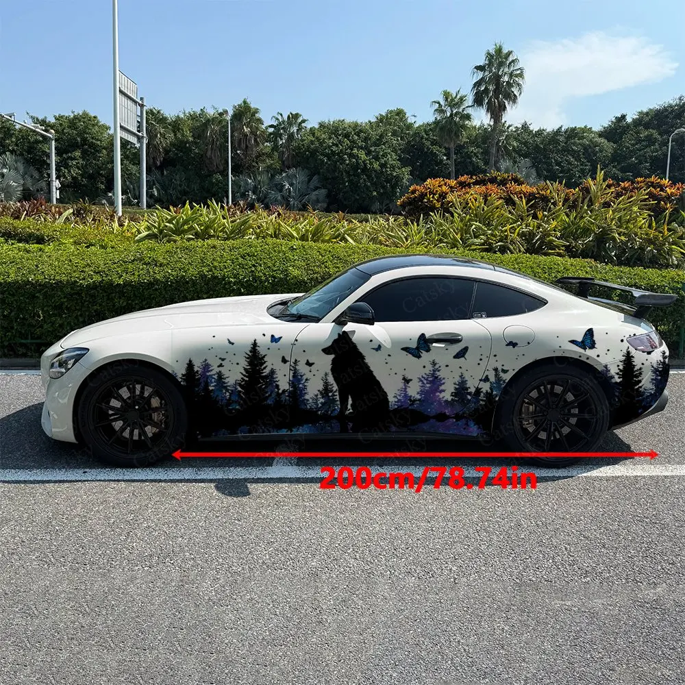 2pcs Wolf Shadow Butterfly Dance, Durable, Fade-resistant, Enhance Vehicle Aesthetics With Bold Artistic Design Car Vinyl Wraps