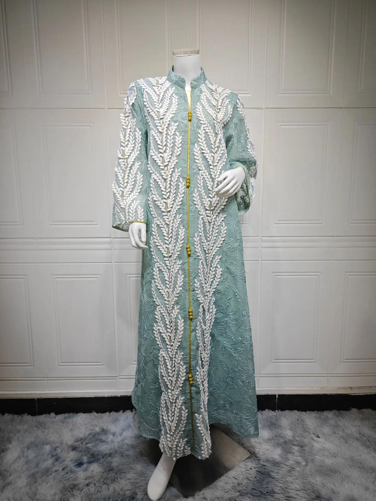 

Uni Elegant New Dubai Embroidery Luxury Woman Evening Dress Morocco Mesh Sleeve Abayas Stylish Kaftan 2025