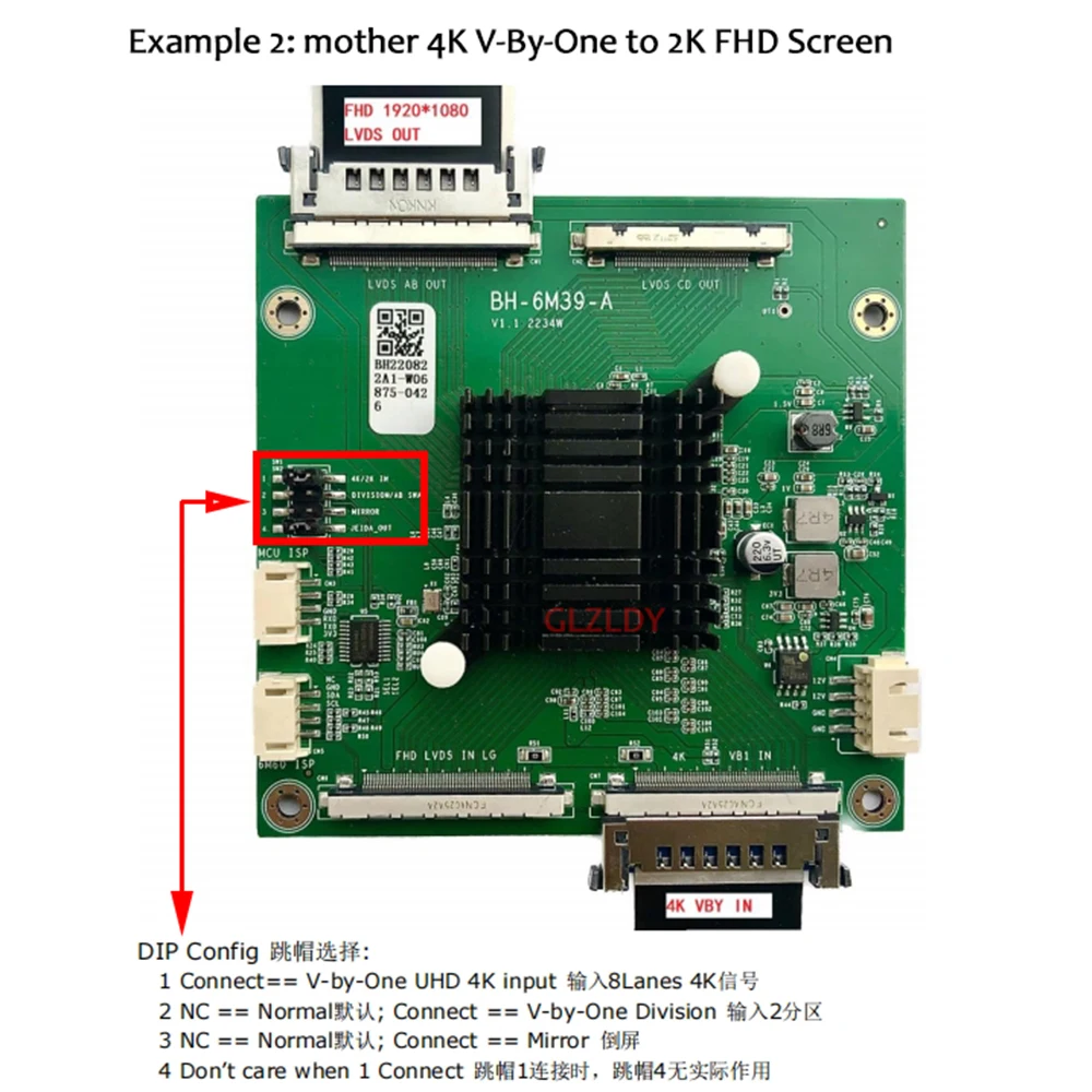 BH-6M39-A 4k,2K,ディスプレイv-by-one,lvds周波数ブースターボード,60hz〜120hzのレベル