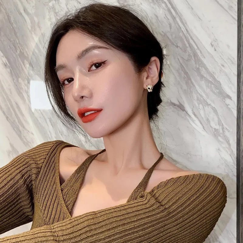 Korean new design fashion jewelry exquisite copper inlaid zircon animal leopard earrings luxury women's prom party earrings