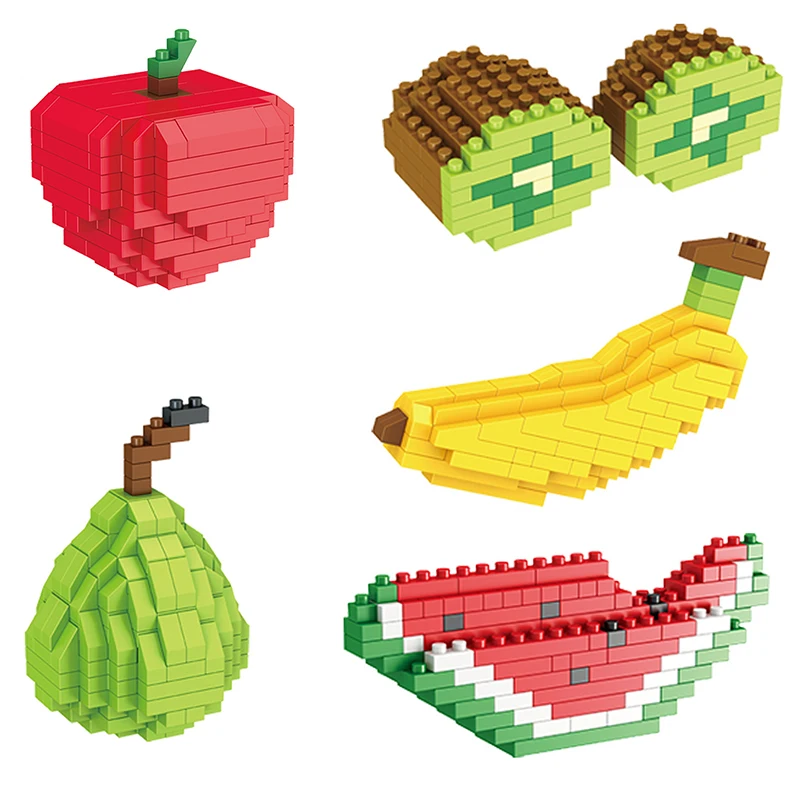 DIY Fruit Mini Building Blocks Apple Banana Cherry 3D Model Home Decorations Children Educational Assembly Toys Boys Girls Gifts