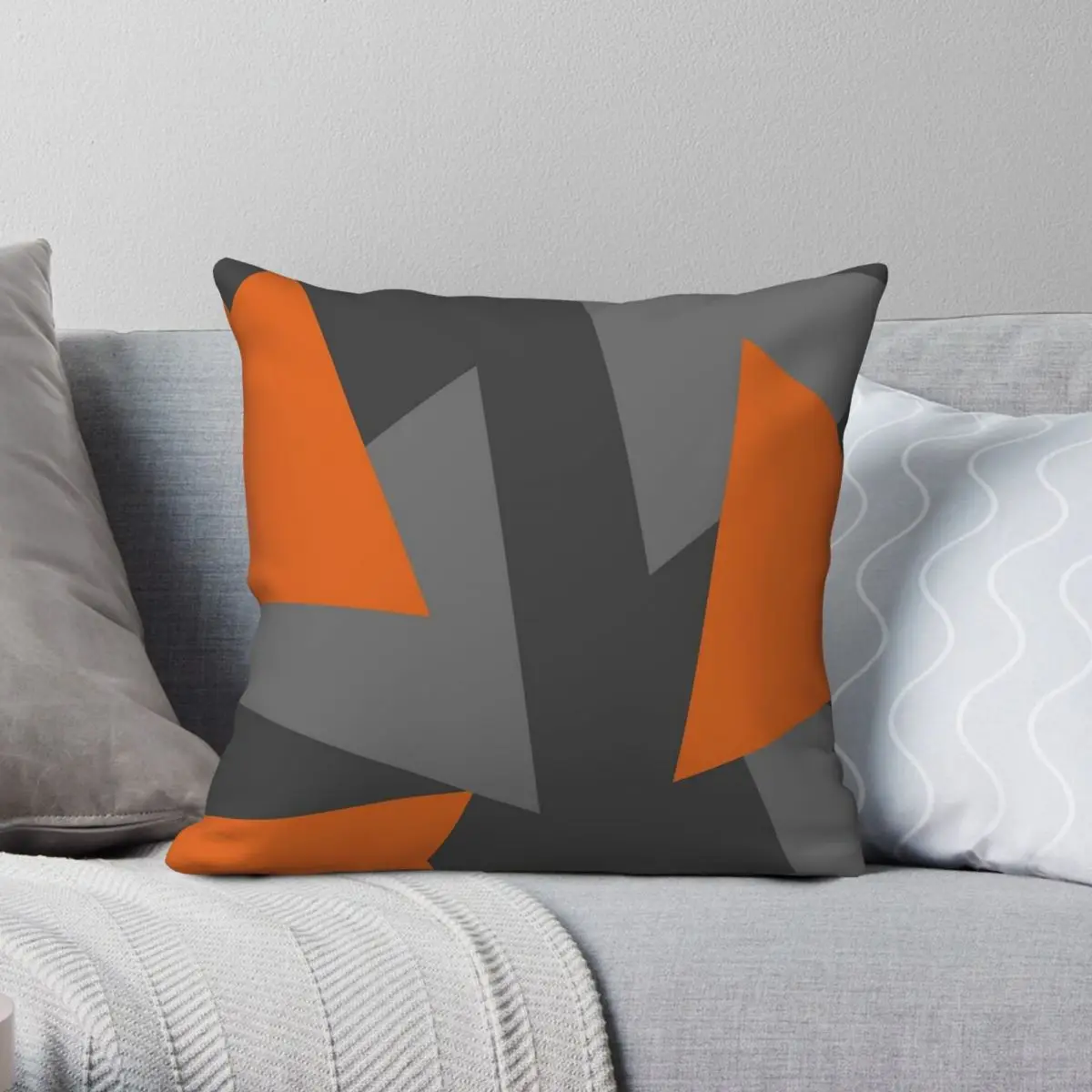 Funda de almohada cuadrada de triángulos naranja y gris, poliéster, lino, terciopelo, patrón, decoración con cremallera, funda de cojín para sofá, venta al por mayor