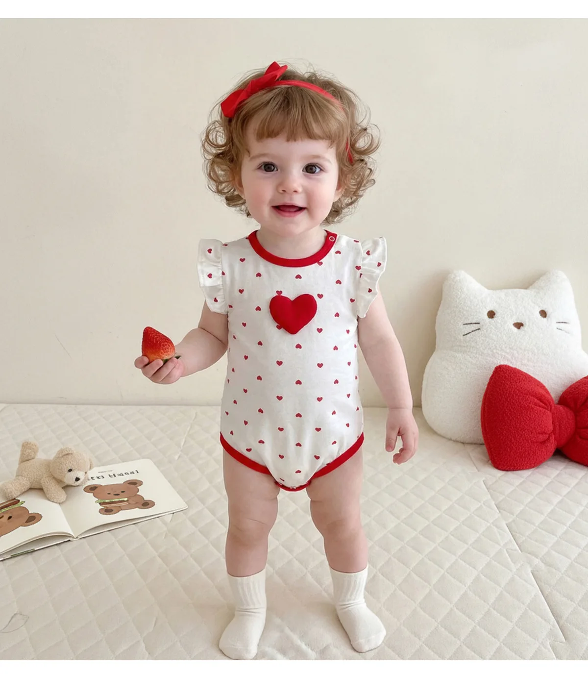 Baby Clothes Summer 2026 New Love Printed Jumpsuit for Girls Baby Crawling Clothes Princess Style Rompers