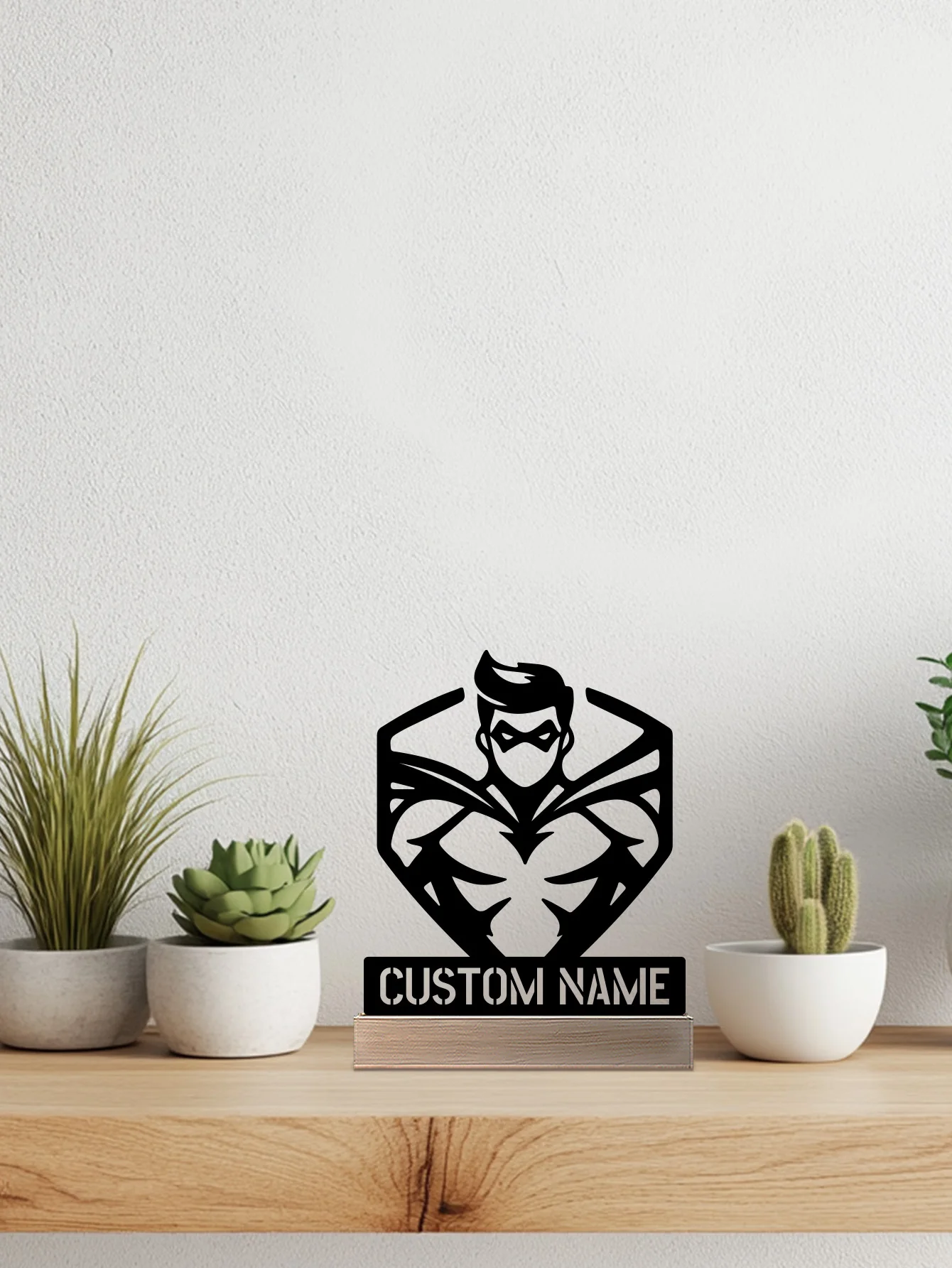 1pc Abstract robot Customized Name Metal Statue With Wood Base Iron Ornament Tin Sculpture Art Crafts With Wood Base