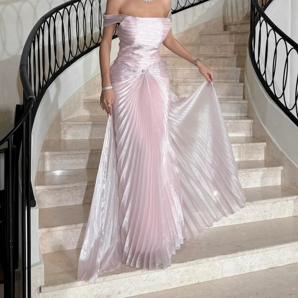 Vestidos de Noche acampanados personalizados, vestido de fiesta sin mangas hasta el suelo con hombros descubiertos, vestido de fiesta drapeado Simple plisado a la moda