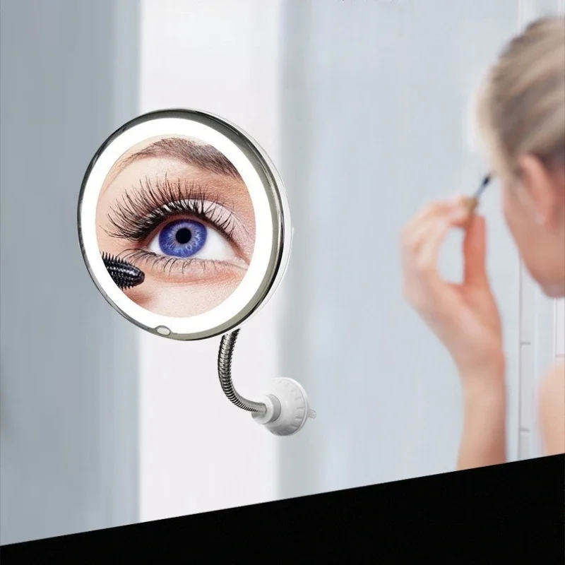 Magnifying Bathroom LED Lighted Makeup Mirror Gooseneck 6.8" 10x Magnification Vanity Mirror with Suction Cup