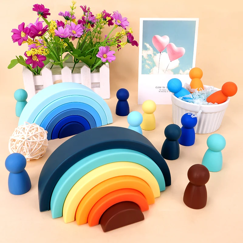 12 pçs/1 conjunto diy crianças silicone arco-íris brinquedo bloco de silicone macio brinquedos educativos presentes do bebê brinquedos cor criativa