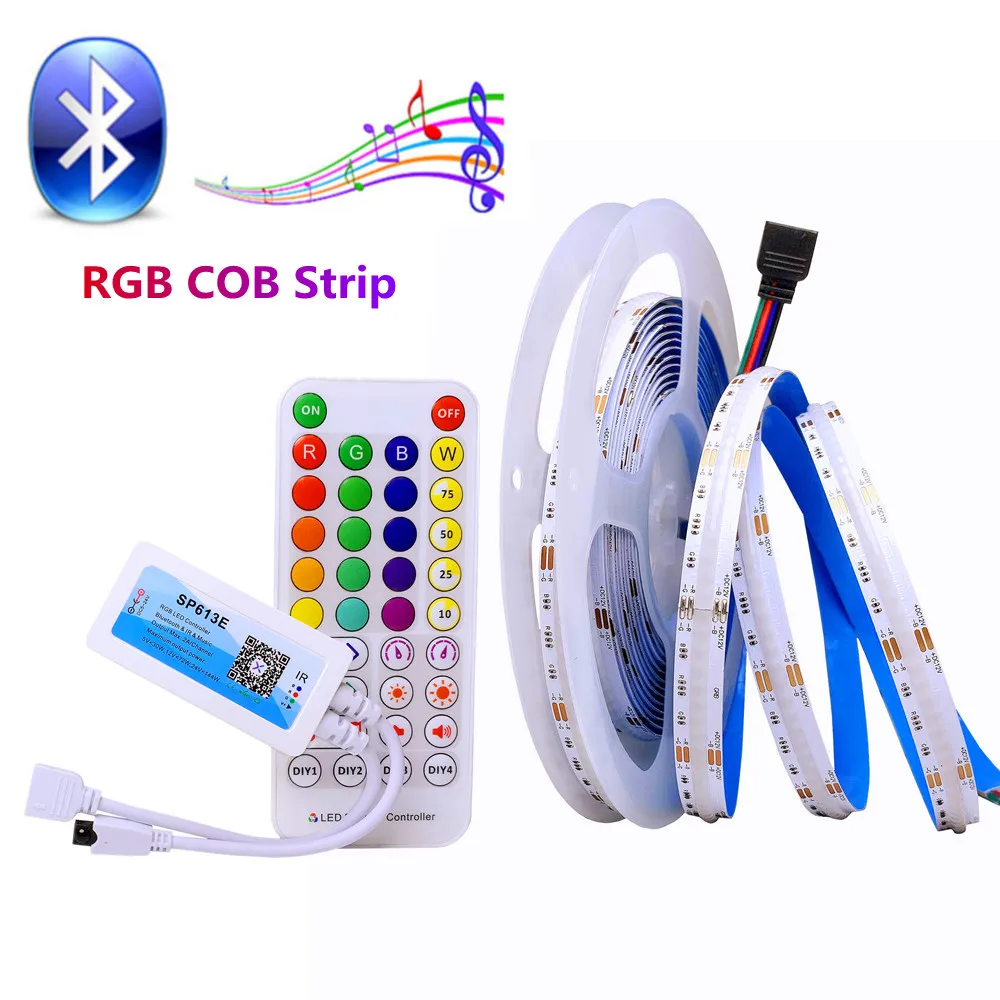 RGB LED COB Strip Light Full Set With Smart Bluetooth Music Sync APP Control 12V 24V RGB FOB LED Tape Light For House Decoration