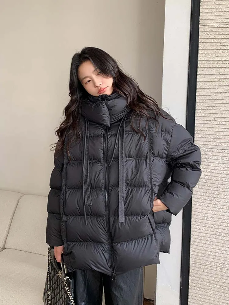 

Luxury Thick warm White duck down jacket with hooded Women's 2025 Winter Fashion Oversize Mid-length Puffer coat INKEO DJ526