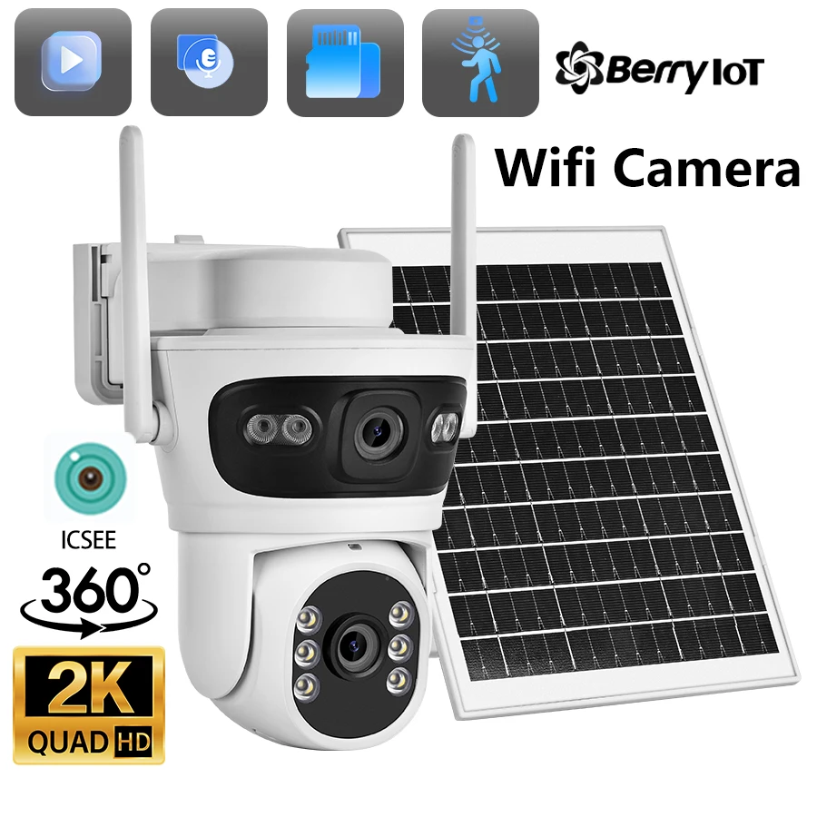 BERRY IOT 6MP 2K Outdoor Solar WIFI Surveillance Camera HD Dual Lens CCTV Two-way Voice Intercom Wireless Network Camera ICSEE
